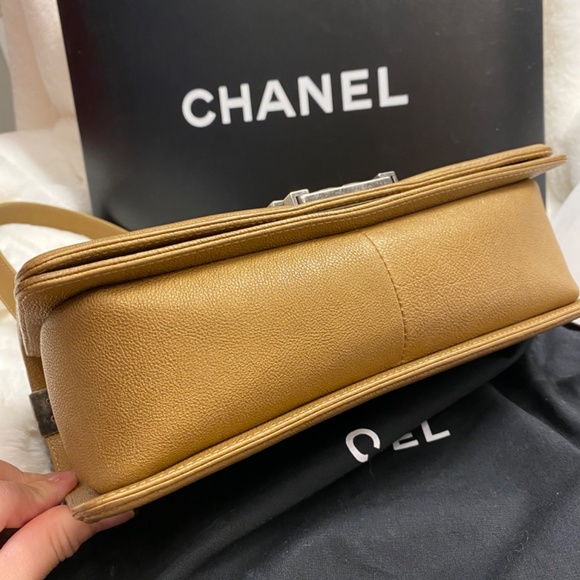 Authentic Chanel calfskin old medium boy in tan color - Picture 11 of 16